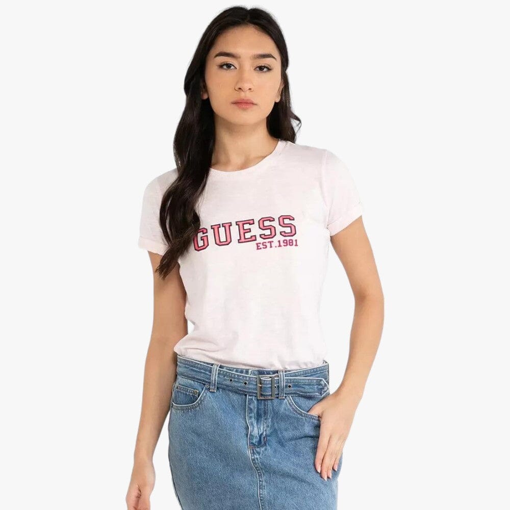 Guess Womens College Short Sleeve Tee Pink | Guess