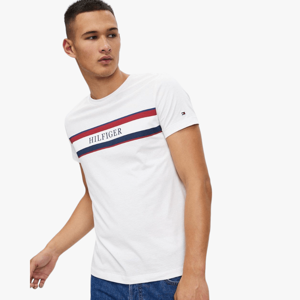 Tommy Hilfiger Chest Hilfiger Stripe Short Sleeve Tee White | Tommy Hilfiger