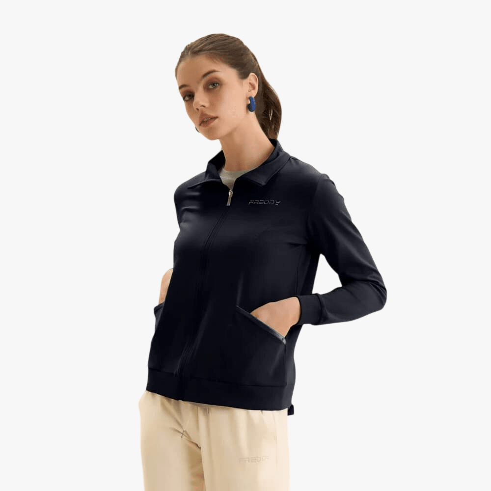 Freddy Womens High-Necked; Zip Sweatshirt In Stretch Jersey Dark Sapphire | Freddy