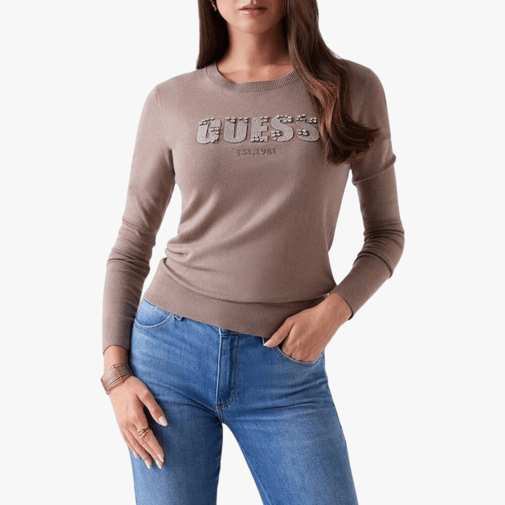 Guess Womens Reyna Logo Sweater Taupe | Guess