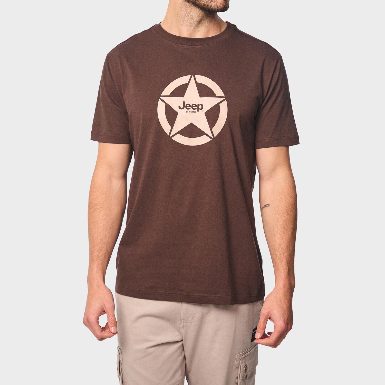 Jeep Mens Core Logo Star Short Sleeve Tee Brown | Jeep