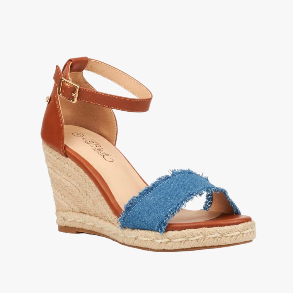 Miss Black Womens Jojo 10 Wedge Sandal Blue Denim | Miss Black