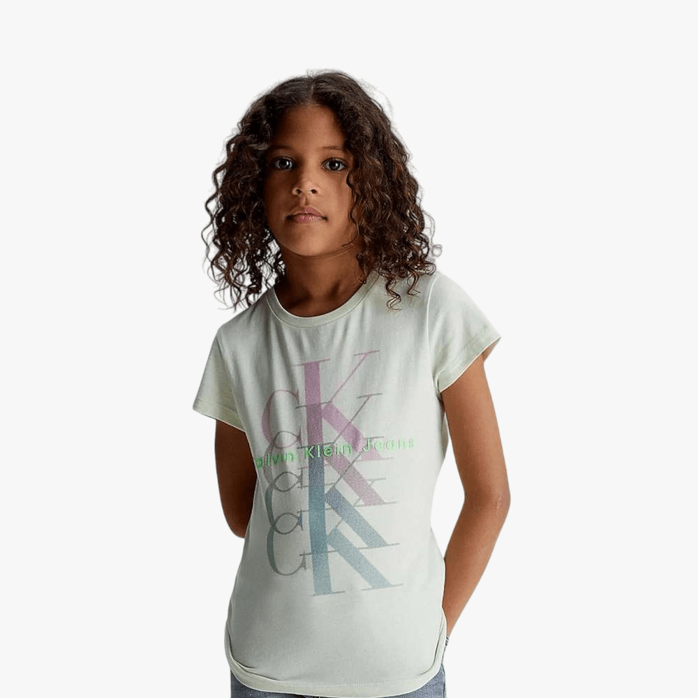 Calvin Klein Girls Monogram Repeat Tee Green | Calvin Klein