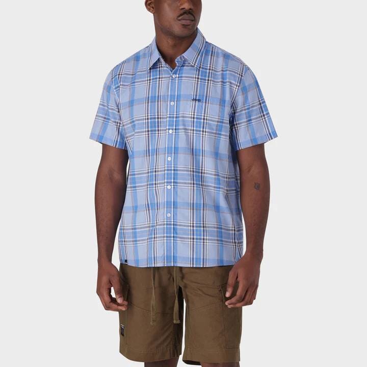 Jeep Mens Casual Yd Short Sleeve Check Short Sky Blue Jeep