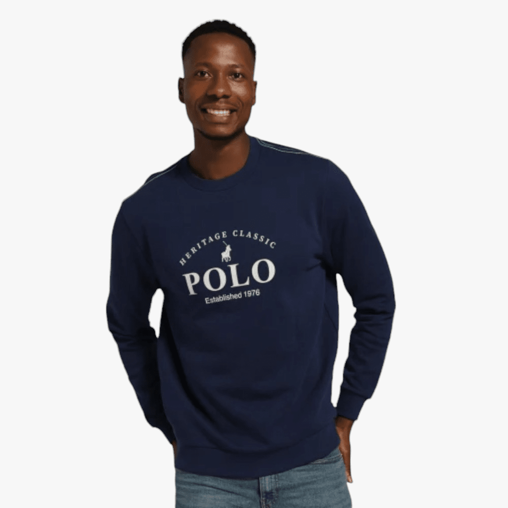Polo Mens Long Sleeve Heritage Printed Sweater Navy Polo