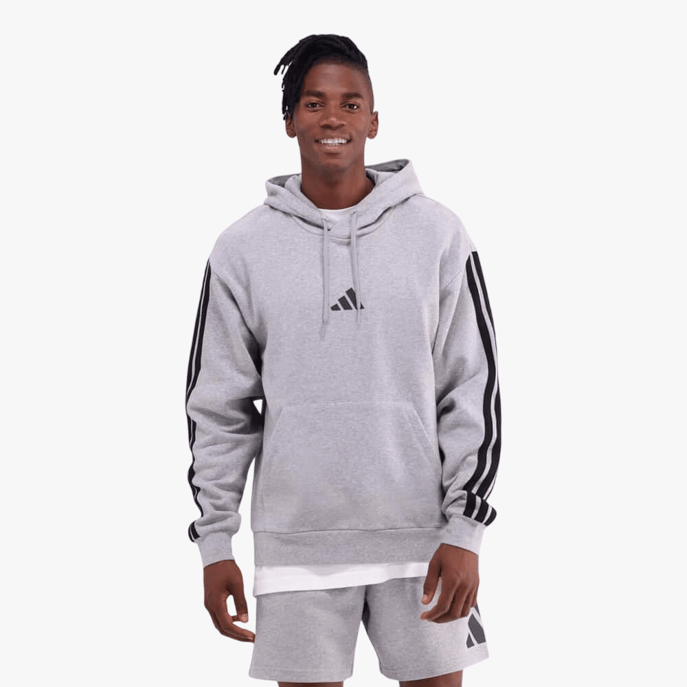 Adidas Mens 3S Fl Hoodie 2 Grey Heather | Adidas