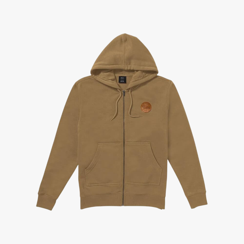 Rvca Mens Script Sealed Zip Hoodie Cayote
