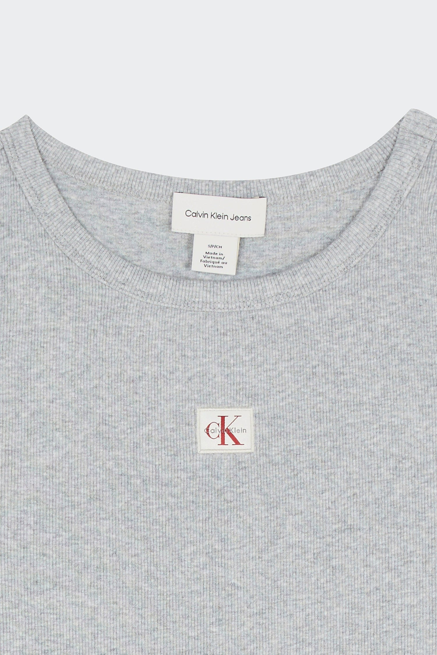 Calvin Klein Womens Woven Label Cotton Rib Tank Grey Heather