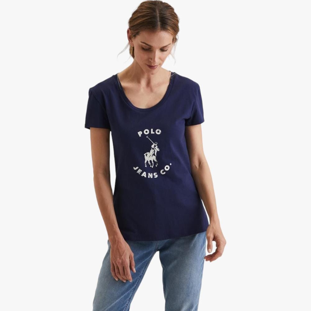 Polo Ladies Distressed Print Short Sleeve Tee Navy Polo