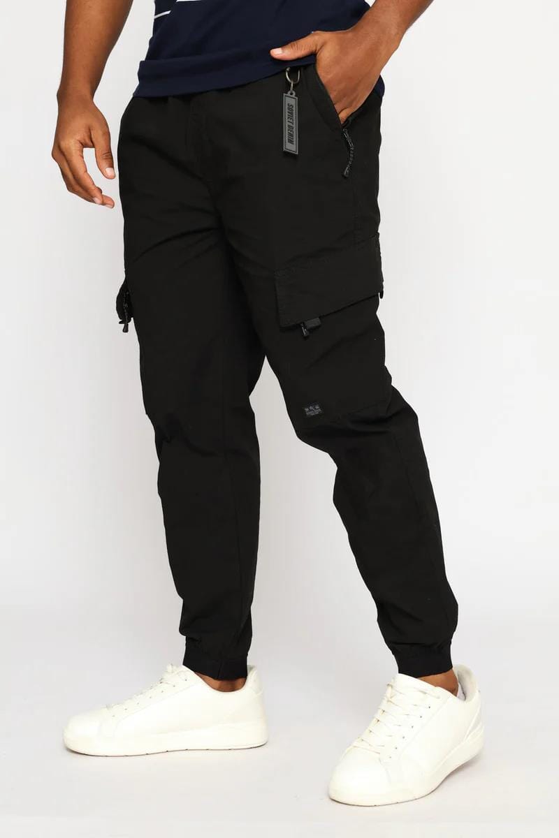 Soviet Mens Thunderbolt Elasticated Cargo Pants Black | Soviet