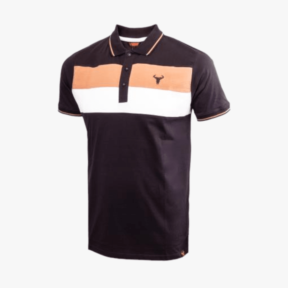 Wildebees Mens Colourblock Short Sleeve Golfer Black+ Camel+ White Wildebees