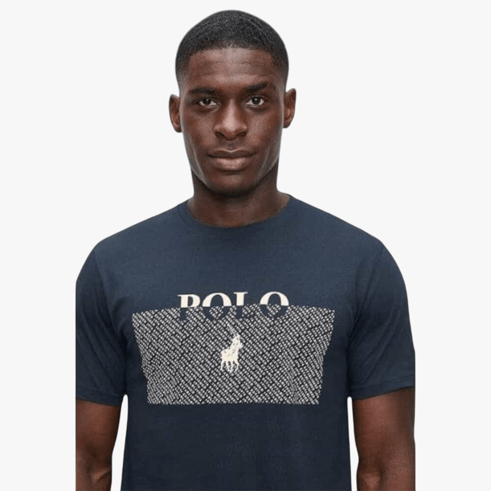 Polo Mens Logo Block Printed Short Sleeve Tee Navy | Polo