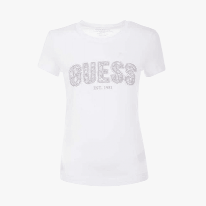 Guess Womens Logo Lace Tee White | Guess