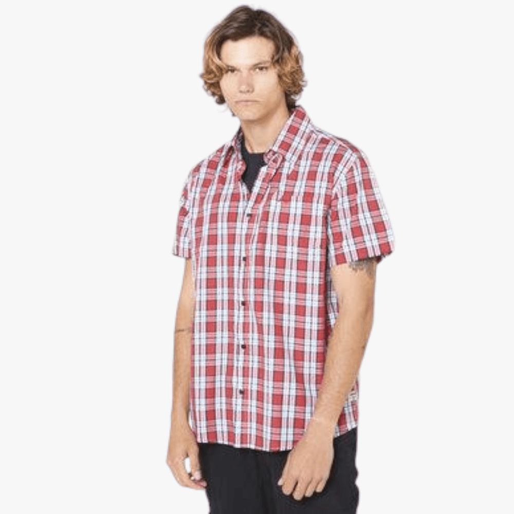 Jeep Mens Storm Check Short Sleeve Shirt Red | Jeep