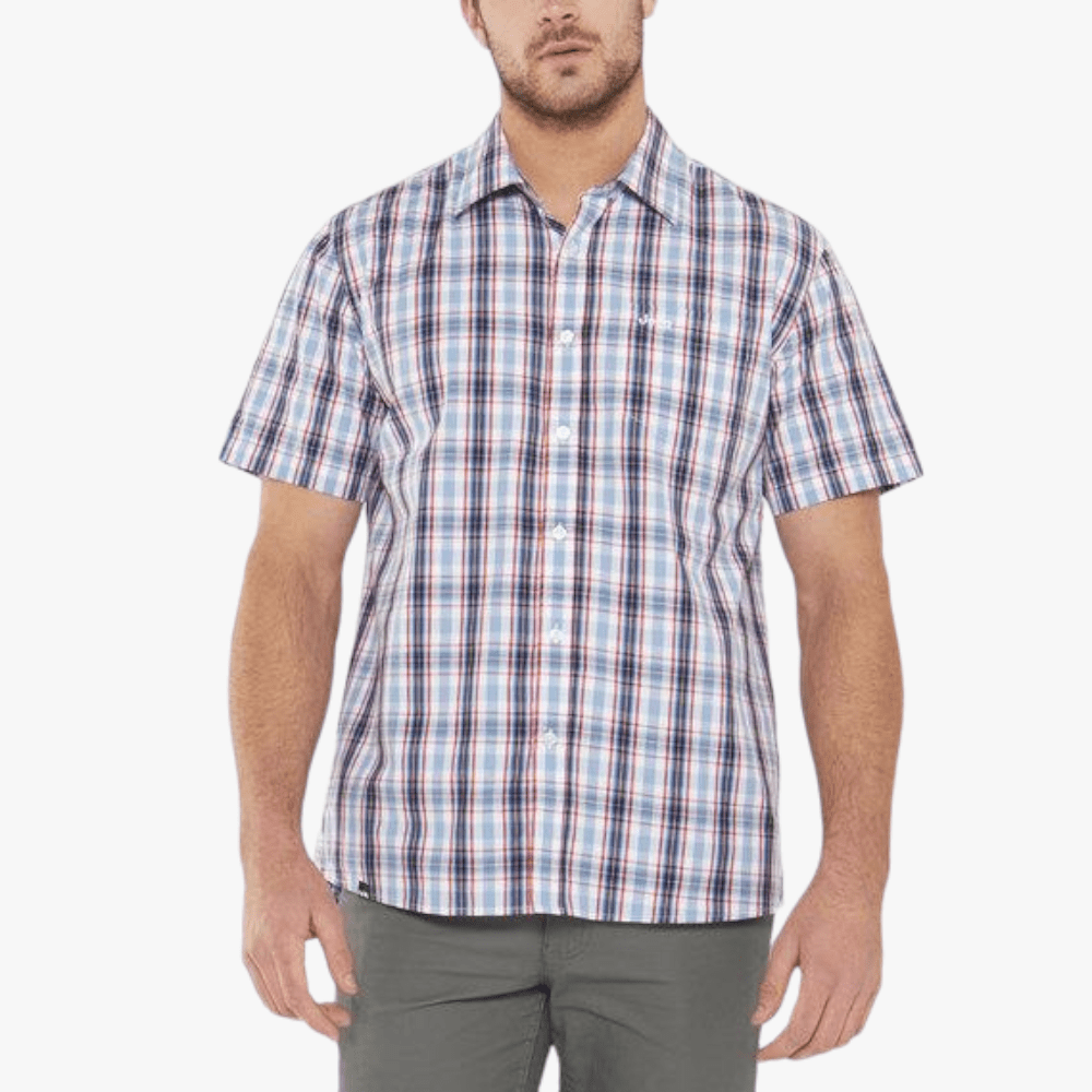 Jeep Mens Classic Checks Short Sleeve Shirt Red Sky | Jeep