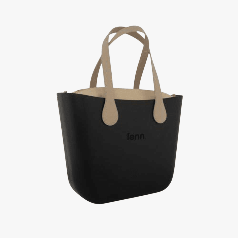 Fenn Original Black Handbag Stone Inner Gold Zip Light Stone Handle | Fenn