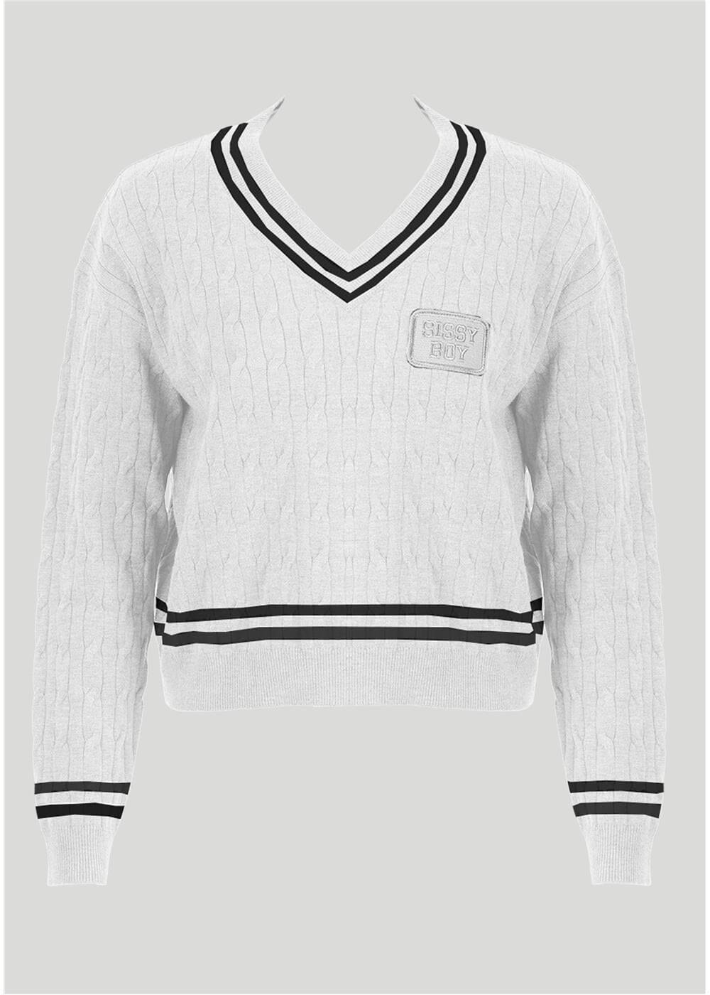 Sissy Boy Womens V Neck All In Knit Sweater Cream Black | Sissy Boy