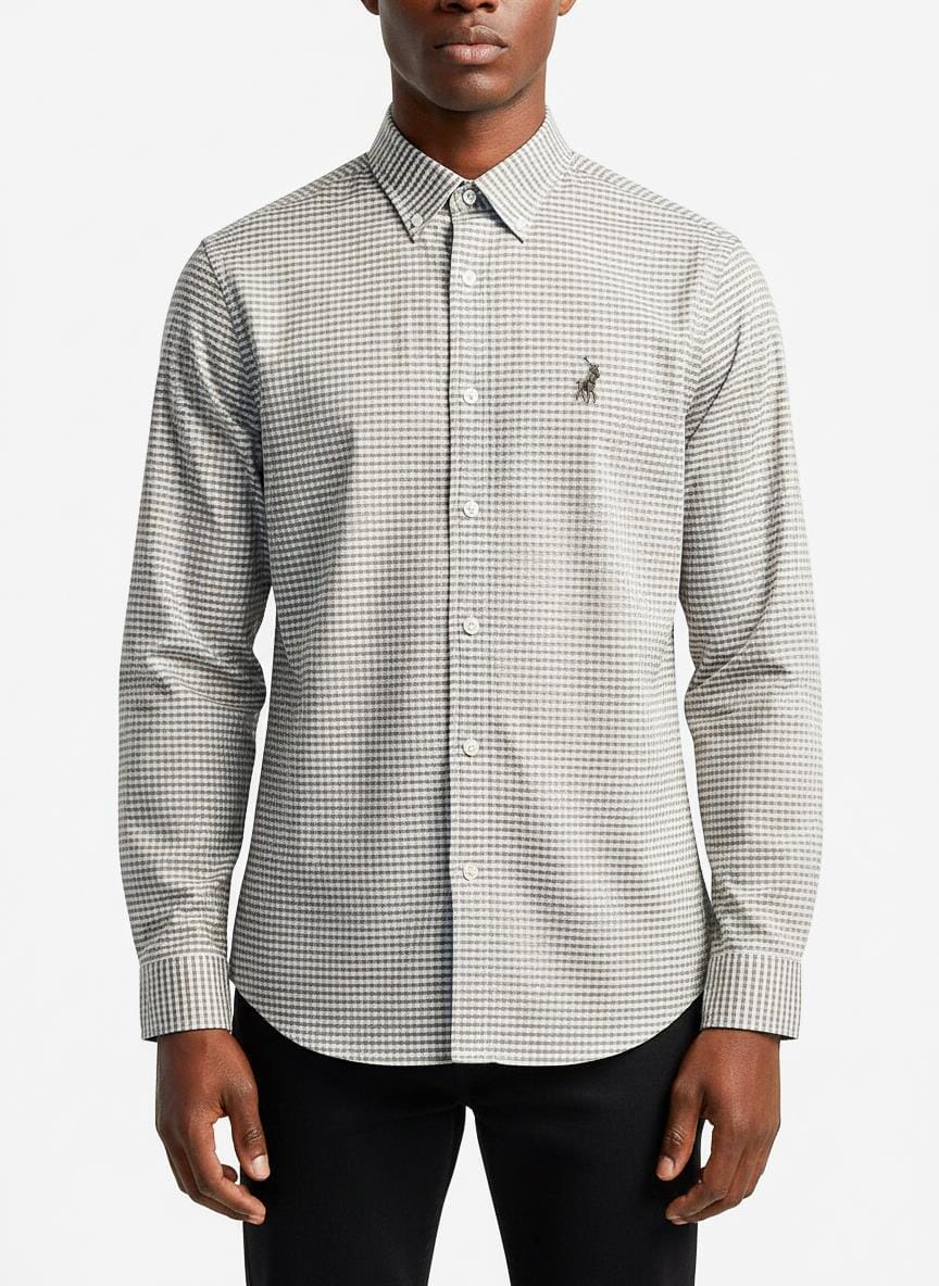 Polo Mens Non Iron Long Sleeve Ginham Check Shirt Stone | Polo