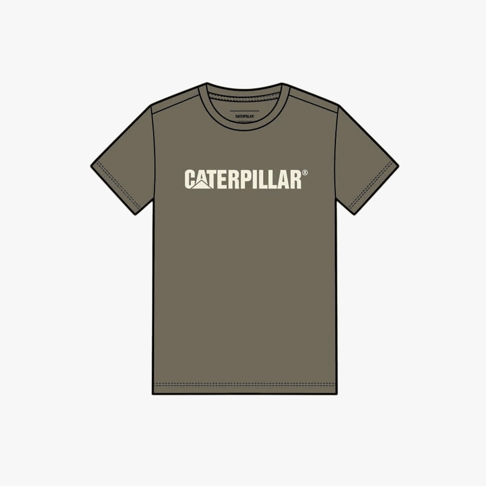 Caterpillar Mens Short Sleeve Logo Tee Fossil Vanilla | Caterpillar