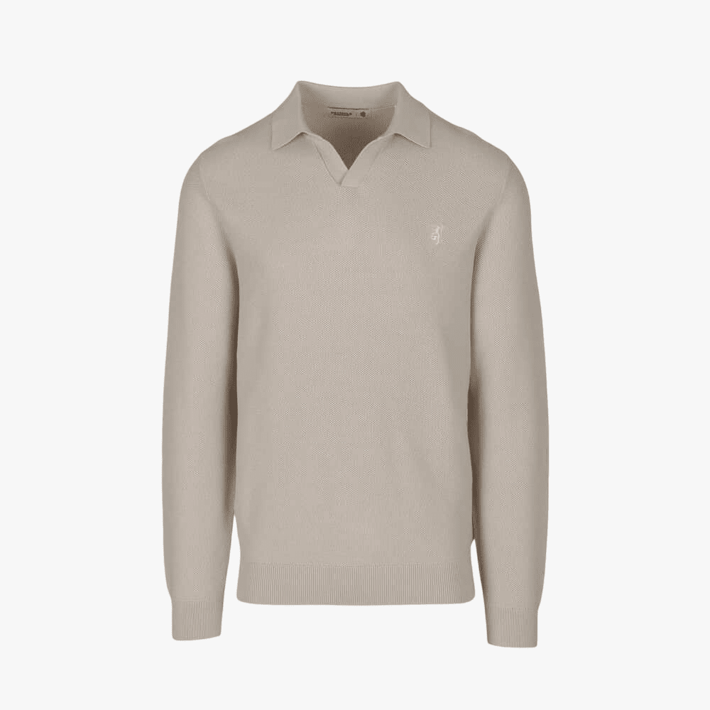 Pringle Mens Brian Collar Textured Knit Jersey Stone | Pringle