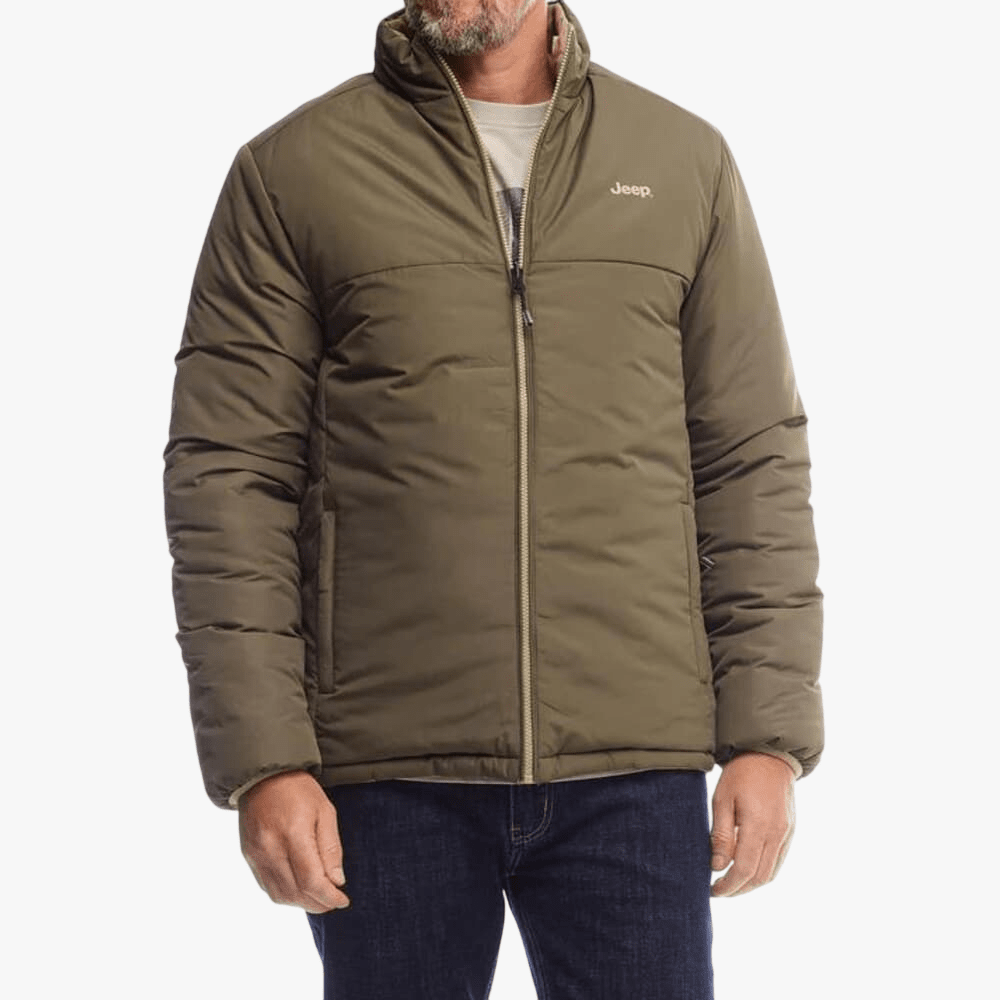 Jeep Mens Reversible Puffer Jacket Khaki