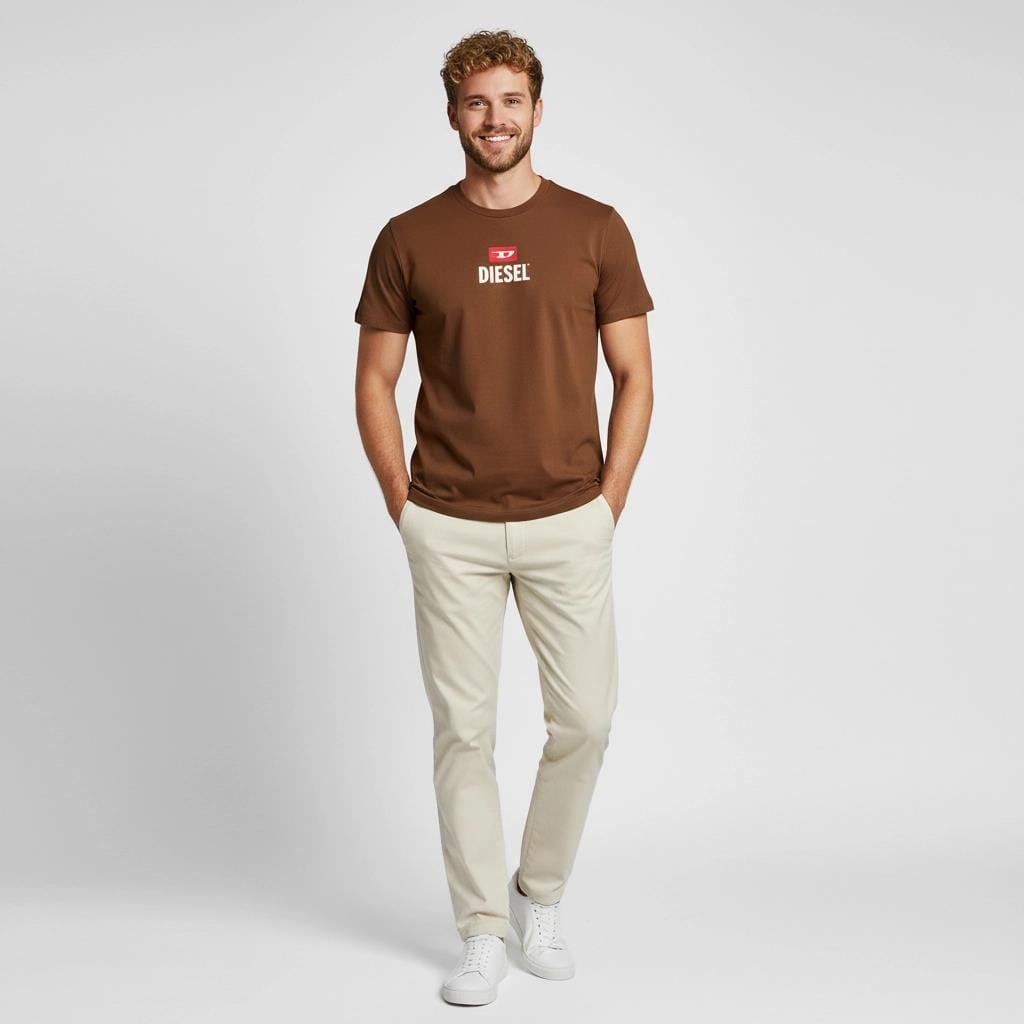 Diesel Mens Just Small New D Logo Deep Depths Tee 7Da Brown | Diesel