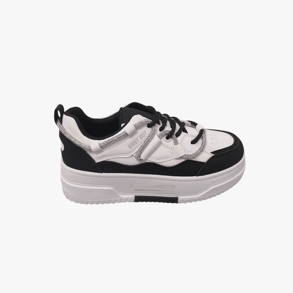 Sissy Boy Womens Chunky Diamante Band Sneaker Black White | Sissy Boy
