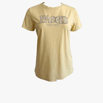 Sissy Boy Womens Flower Embroid Bling Logo Tee Pale Yellow | Sissy Boy