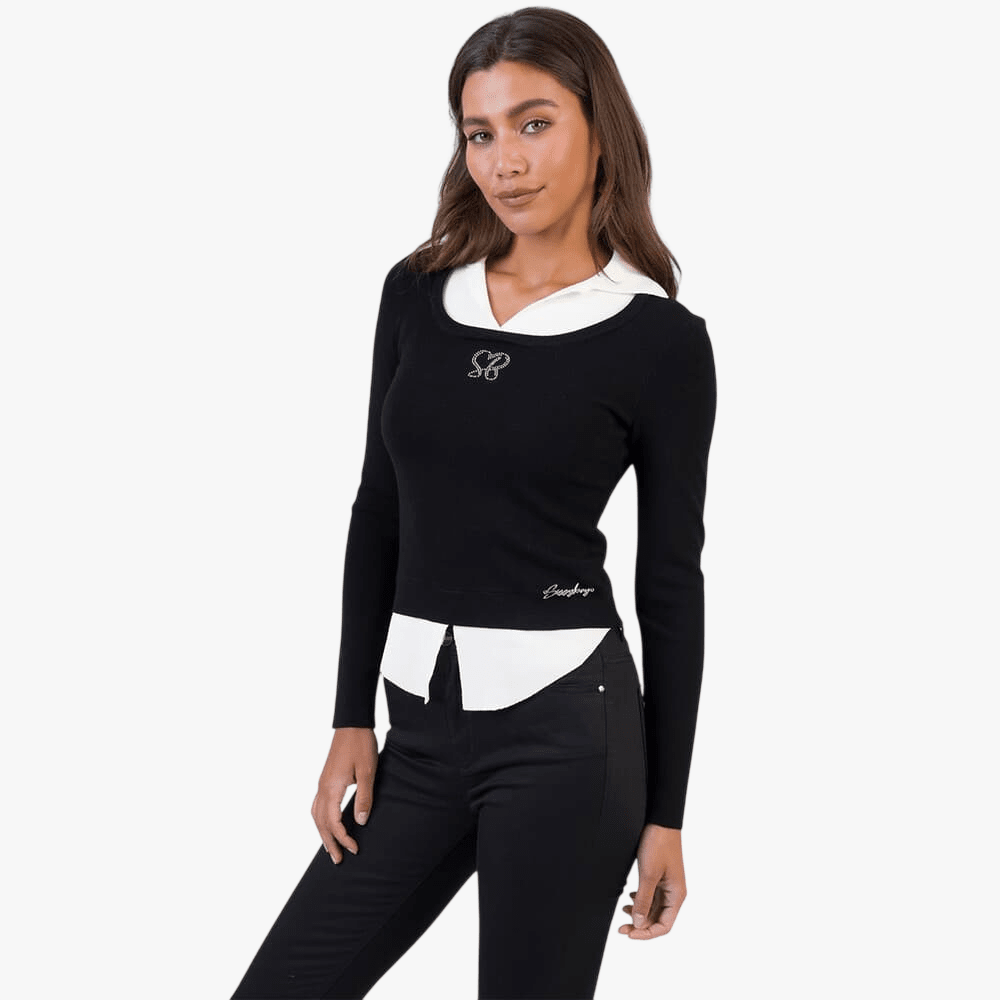 Sissy Boy Womens Hot Date Knit Top Black Off White | Sissy Boy