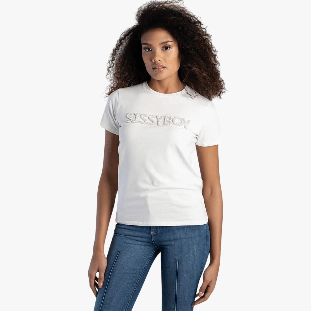Sissy Boy Womens Wild Hearts Pearl And Bling Top Off White | Sissy Boy