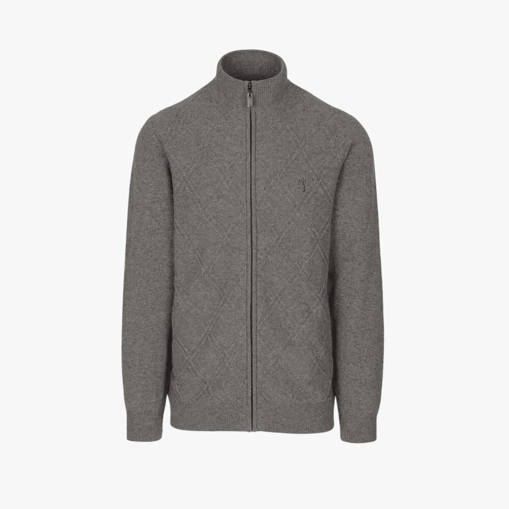 Pringle Mens Joshua Tonal Argyle Cardigan Grey Mel | Pringle