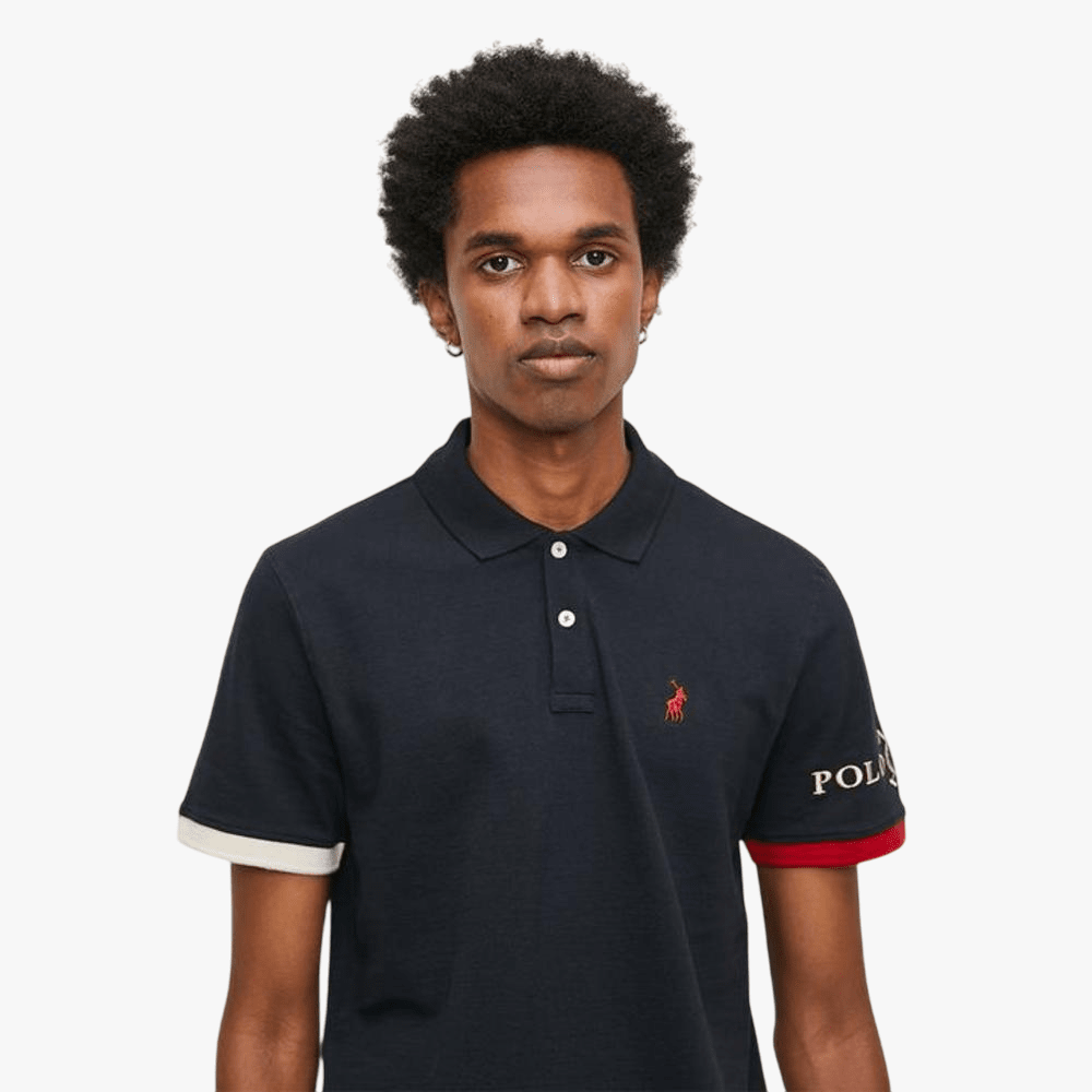 Polo Mens Tipped Cuff Logo Short Sleeve Golfer Navy | Polo