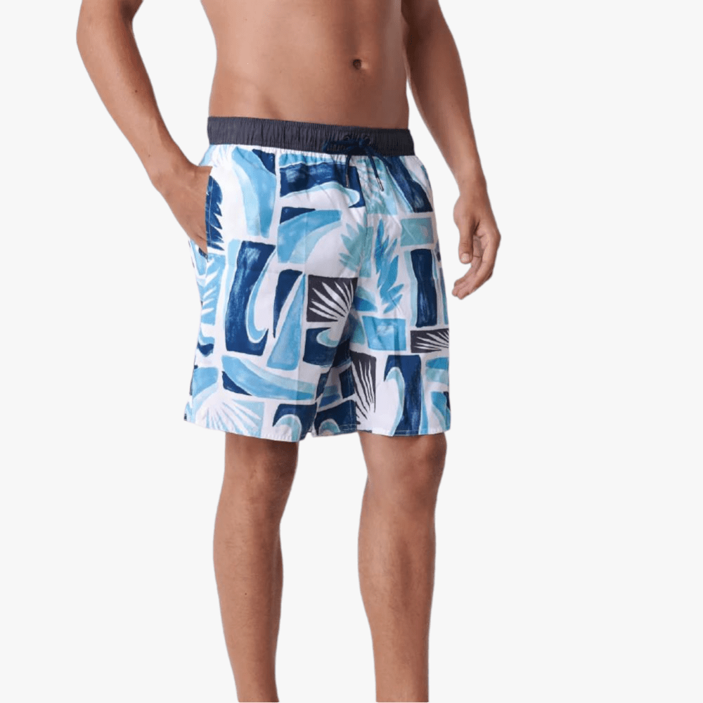 Oniell Mens Wavey Printed Volley Shorts Whitye Navy | Oneill