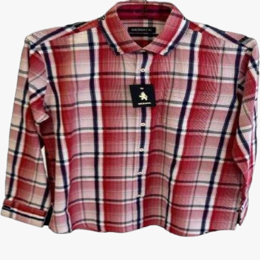 Monatic Mens Washington Long Sleeve Check Shirt Red Navy Carducci