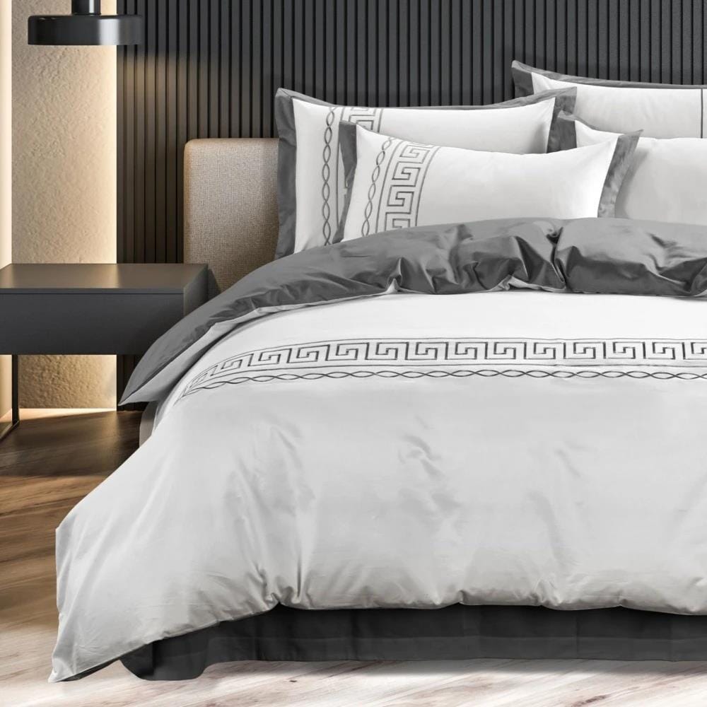 Donatella 400 Thread Queen Duvet Cover Set Grey Cotton Co