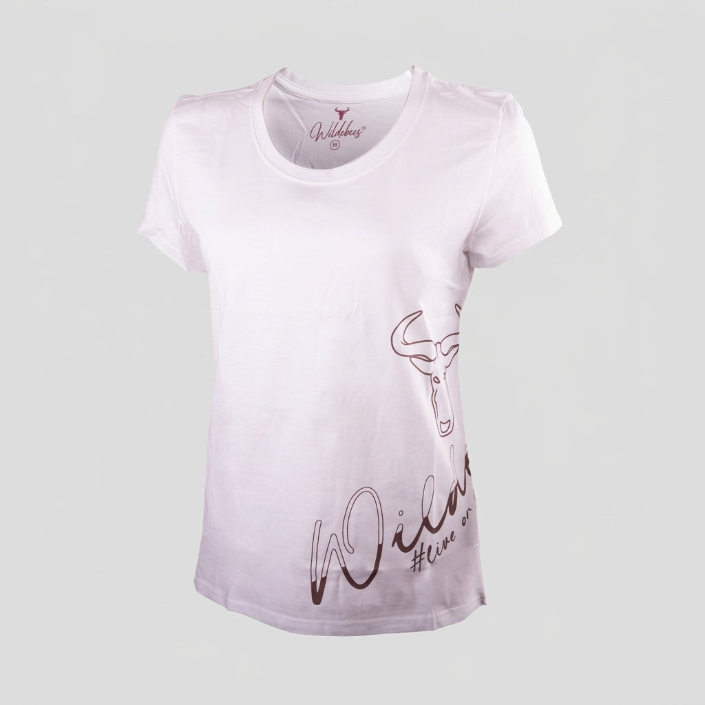 Wildebees Womens Script Side Wrap Tee White