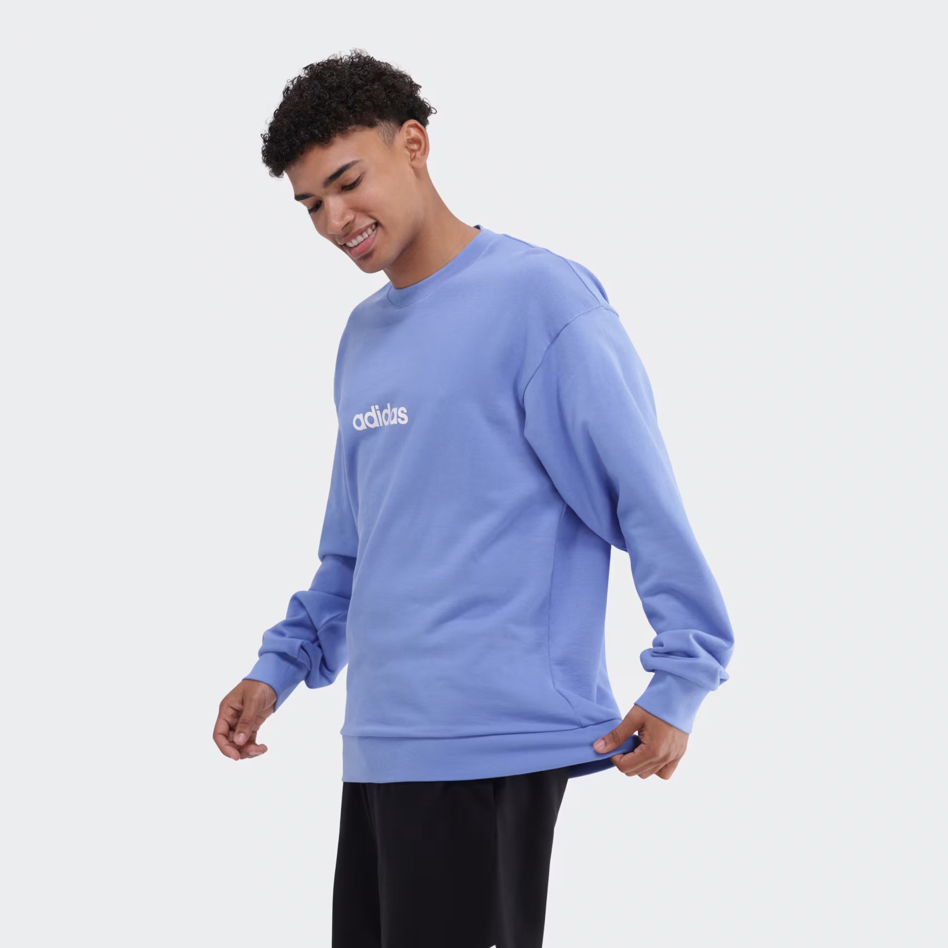 Adidas Mens Lin Fl Crew Sweater Blue | Adidas