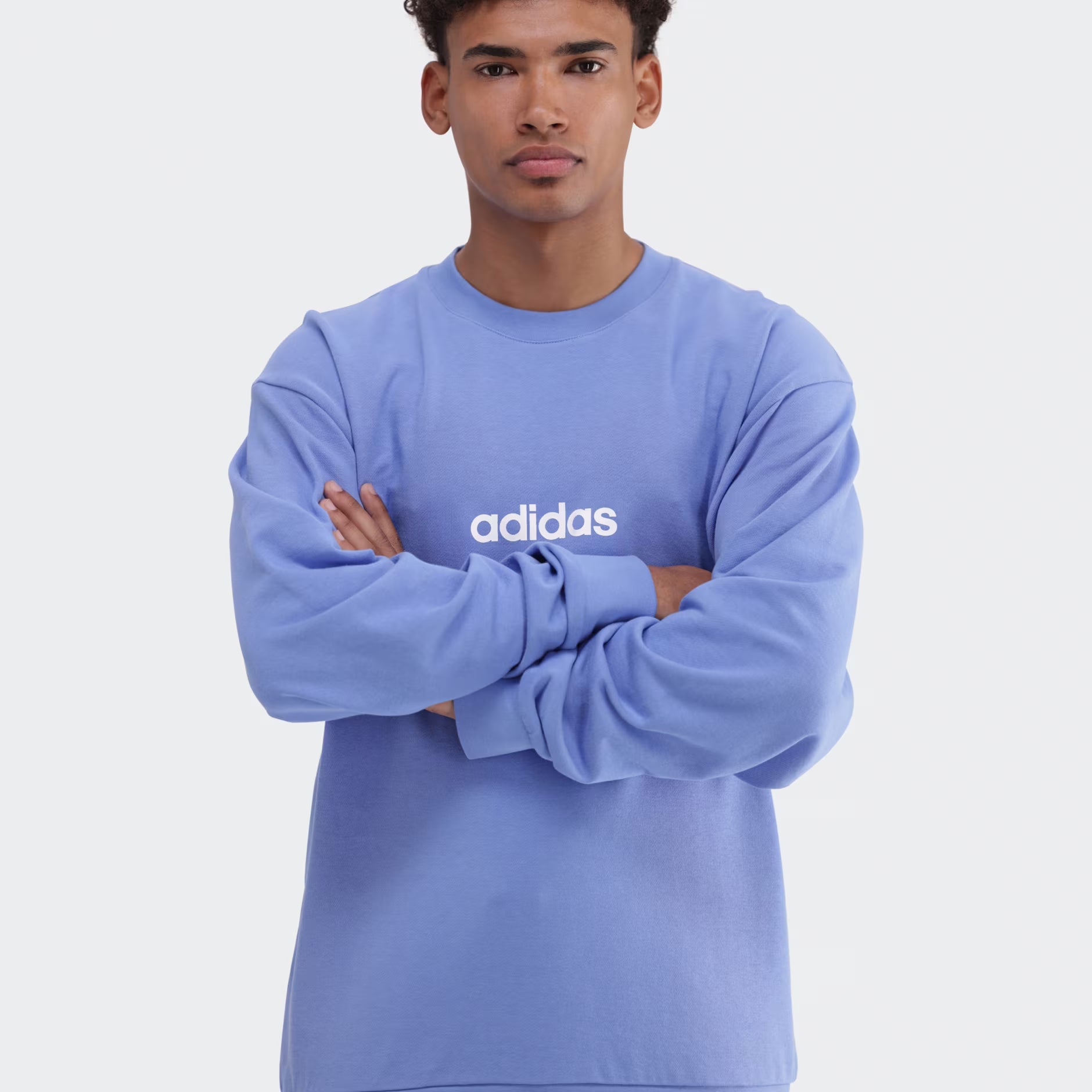 Adidas Mens Lin Fl Crew Sweater Blue | Adidas