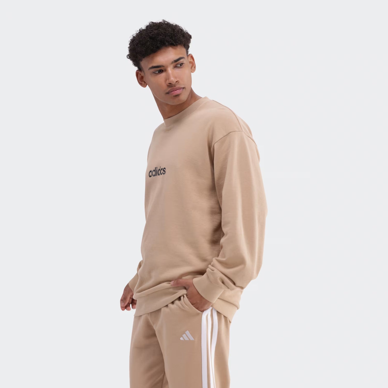 Adidas Mens Lin Fl Crew Sweater Washed Sand | Adidas