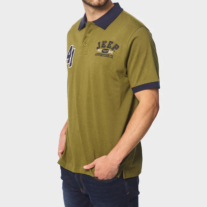 Jeep Mens Applique Short Sleeve Golfer Olive | Jeep