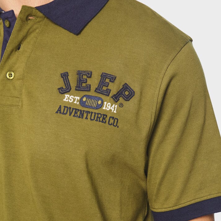 Jeep Mens Applique Short Sleeve Golfer Olive | Jeep