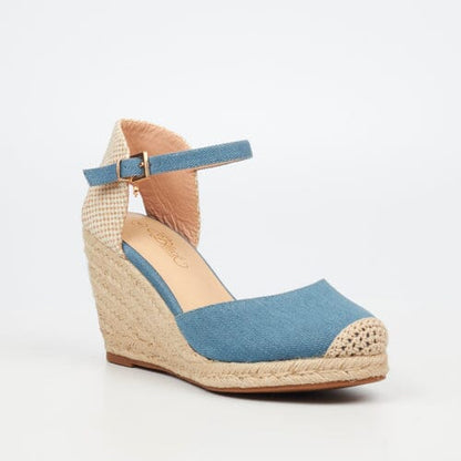 Miss Black Womens Jojo 12 Wedge Blue Sandal | Miss Black