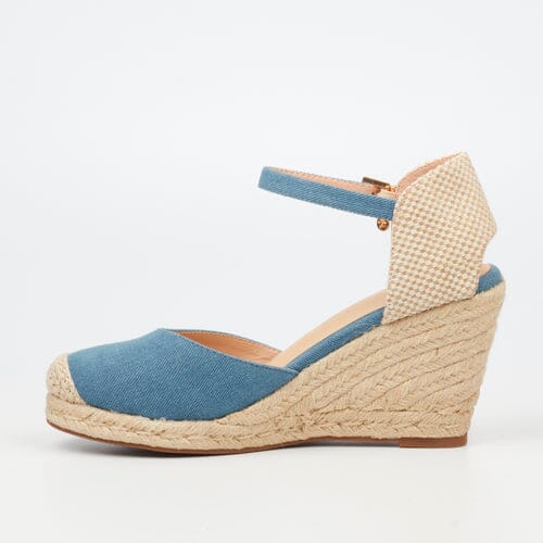 Miss Black Womens Jojo 12 Wedge Blue Sandal | Miss Black