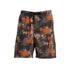 sniper mens jungle camouflage swim shorts with a black drawstring and orange logo patch on the leg