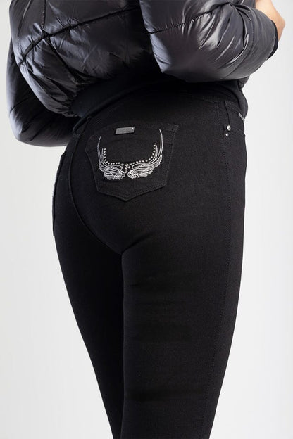 Sissy Boy Mid Waist Skinny Laura Jean Diamante On Pocket Black | Sissy Boy