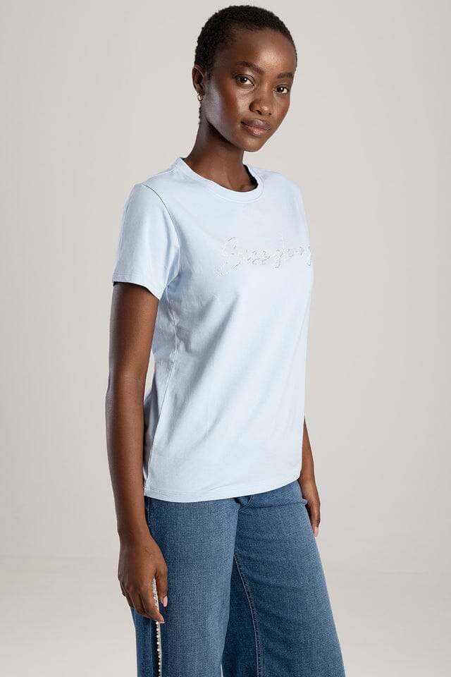 Sissy Boy Regular Tee Pearl Bling Transfer Pale Blue | Sissy Boy