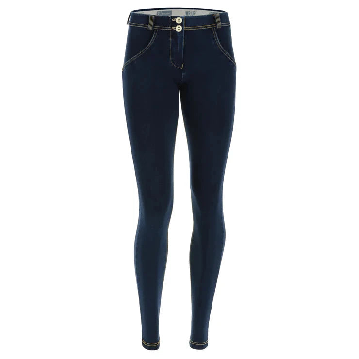 FREDDY WOMENS DARK BLUE YELLOW STITCH REGULAR WAIST LONG LENGTH JEAN | Freddy