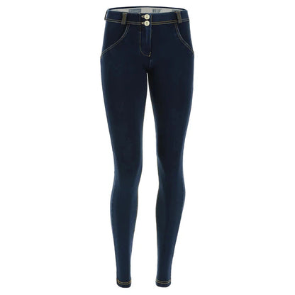 FREDDY WOMENS DARK BLUE YELLOW STITCH REGULAR WAIST LONG LENGTH JEAN | Freddy