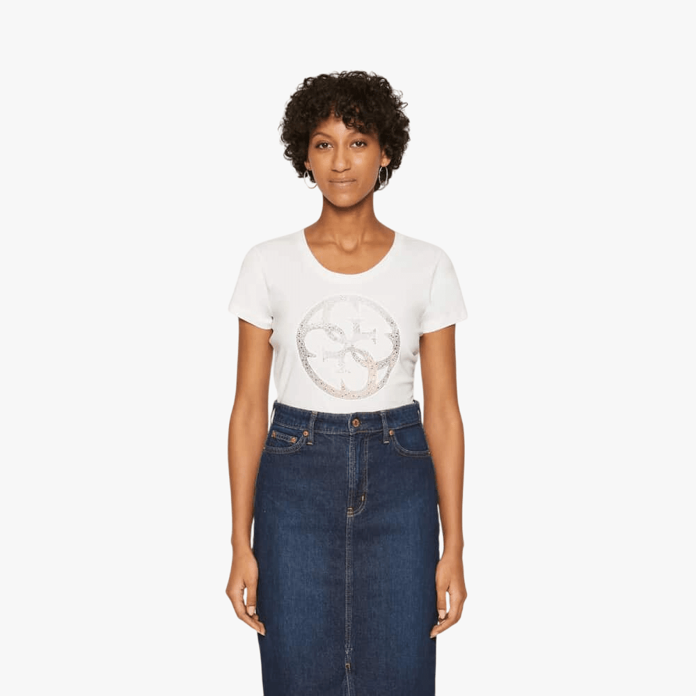 Guess Womens 4G Logo Short Sleeve Tee White