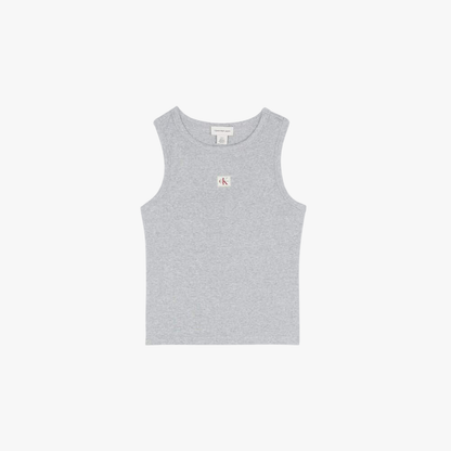 Calvin Klein Womens Woven Label Cotton Rib Tank Grey Heather